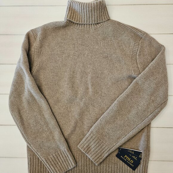 Polo Ralph Lauren Oak-Brown Heather Wool Cashmere Turtleneck Sweater - Picture 1 of 10
